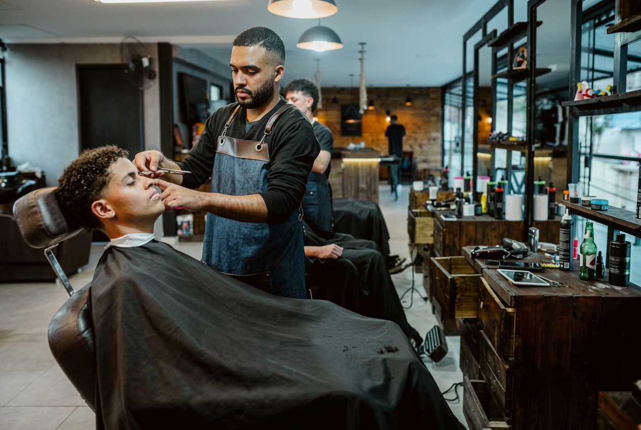 Barber giving a precision haircut